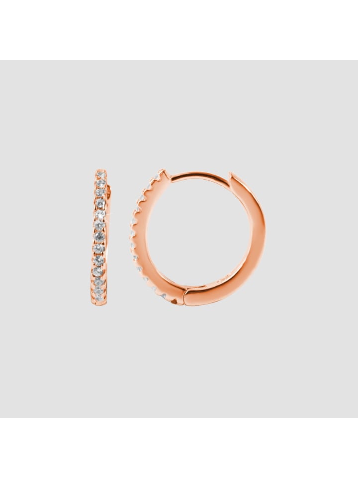 Damen Ohrringe – Klappcreole aus 925 Silber mit Zirkonia in gold