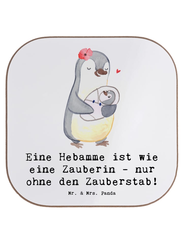 Glasuntersetzer Hebamme Magie mit Spruch in Weiß