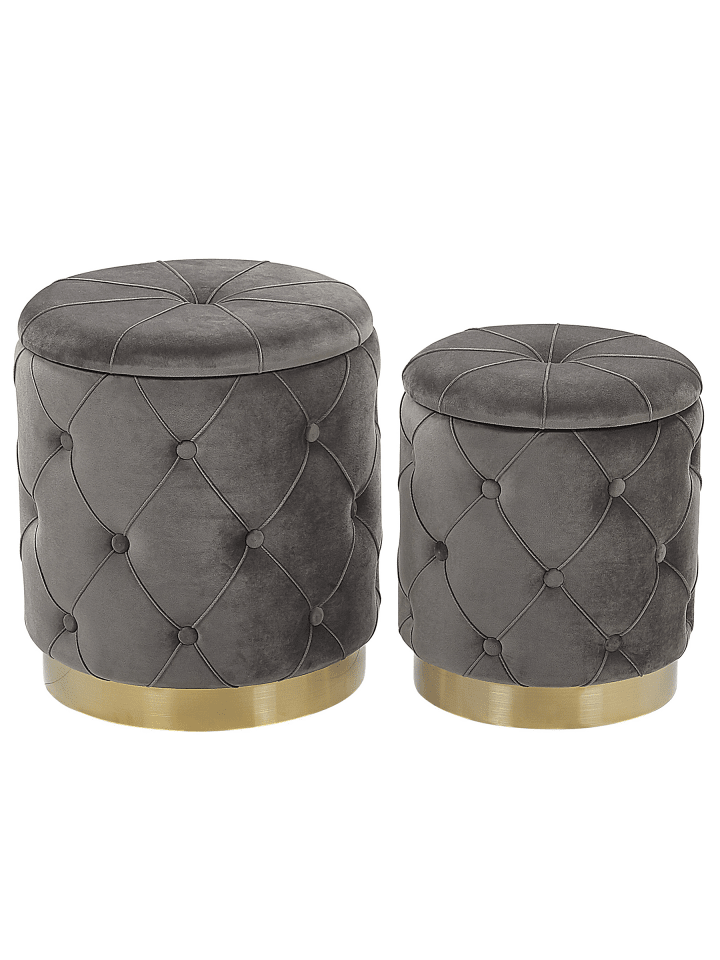 2er-Set Pouf PUEBLO in Grau/Gold