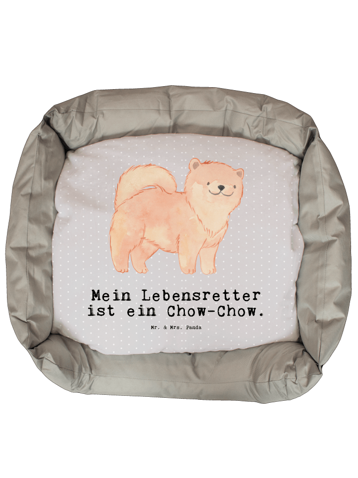 Hundebett Chow-Chow Lebensretter mit Spruch in Grau Pastell