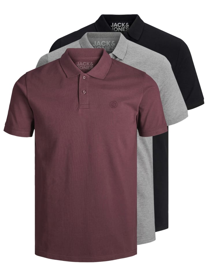 3er-Set Poloshirt in Royal/Grey/Black