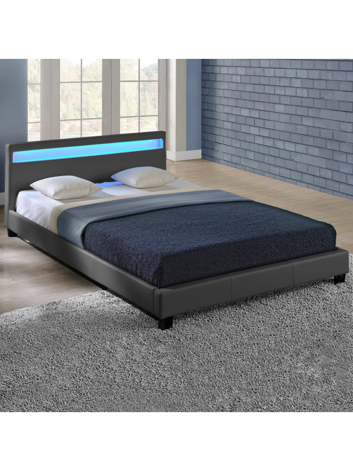 Polsterbett Paris Kunstleder mit LED in Grau (B)180cm