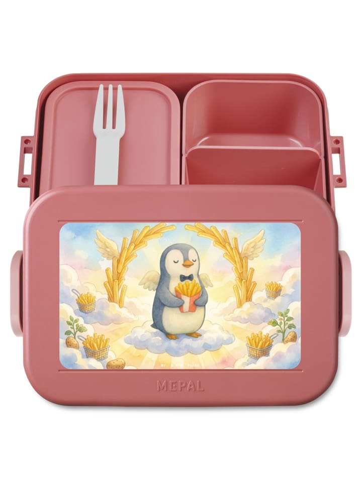 Bento Box Pinguin Engel Pommes Design ohne Spruch in Rot Pastell
