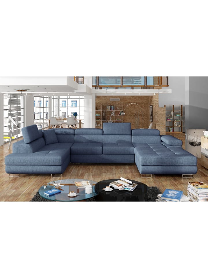 Rodri Recamiere Links in Blau - (L) 202 x (B) 345 x (H) 90 cm