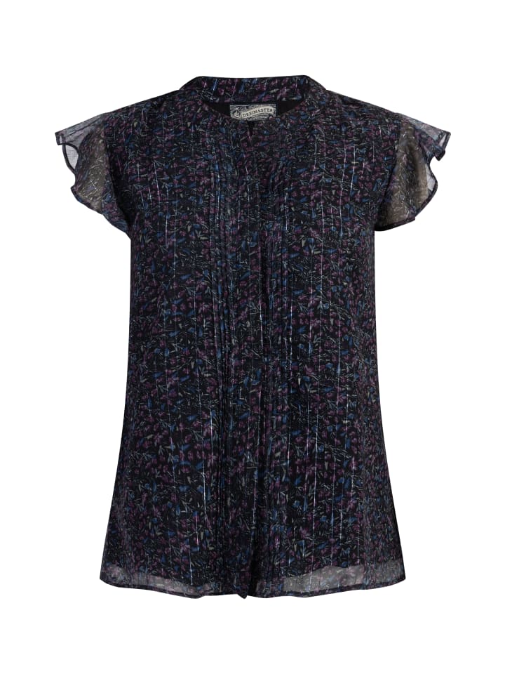 Damen Blusenshirt Mit Rüschenärmeln in Schwarz Blumendruck