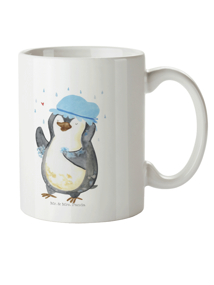 Trinkbecher Pinguin Duschen ohne Spruch in Weiß