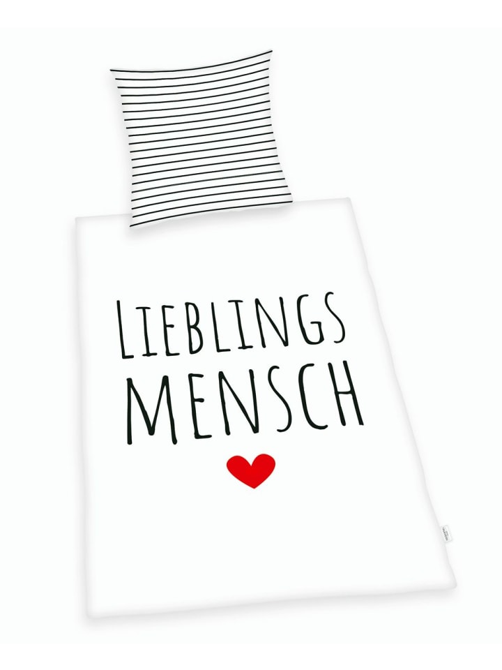 2 tlg. Renforcé Bettwäsche 135x200cm Lieblingsmensch in Weiß