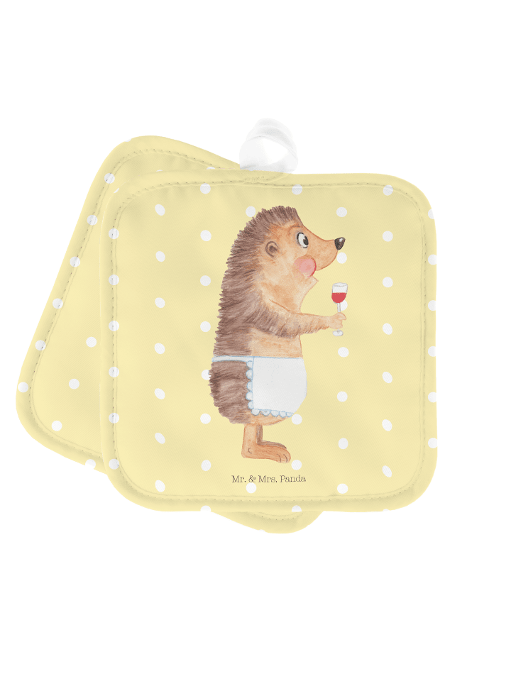 Topflappen Igel Wein ohne Spruch in Gelb Pastell