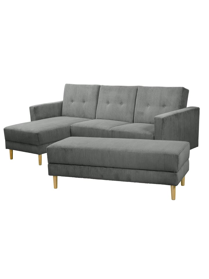 FUNKTIONSSOFA mit Hocker Kattie Cordstoff anthrazit