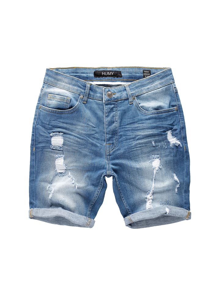 Stretch Bermuda Jeans Shorts Destroyed Design A&S in Hellblau