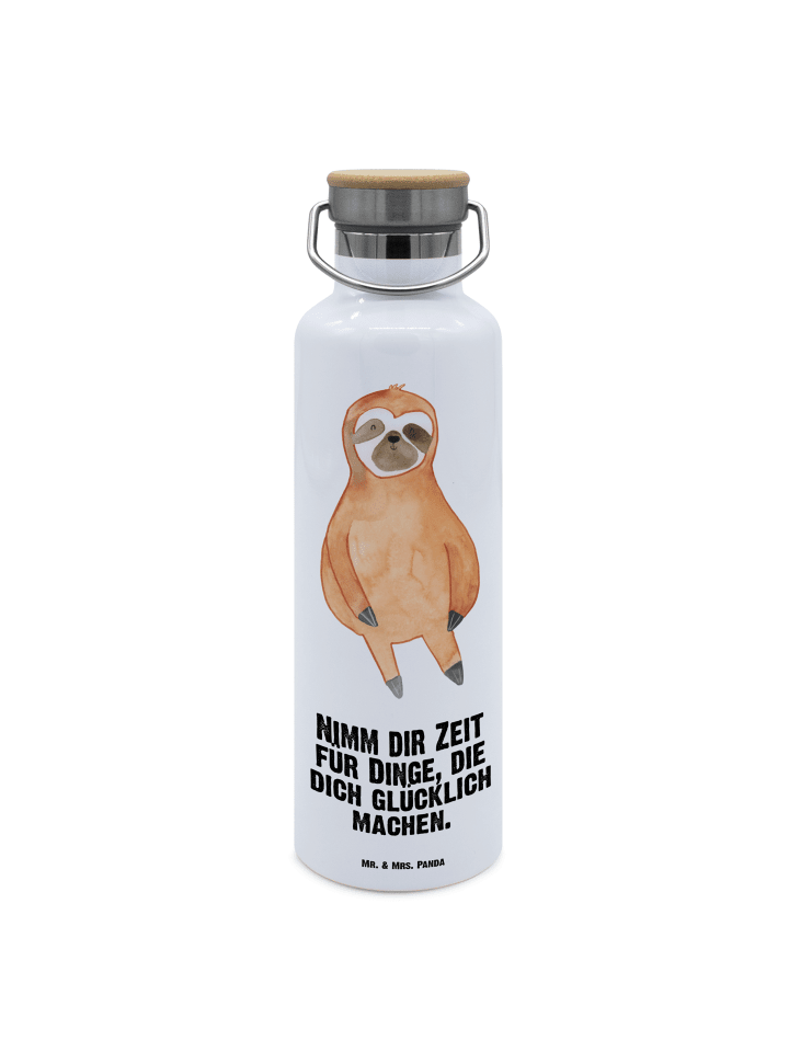 Trinkflasche Faultier Zufrieden mit Spruch in Weiß