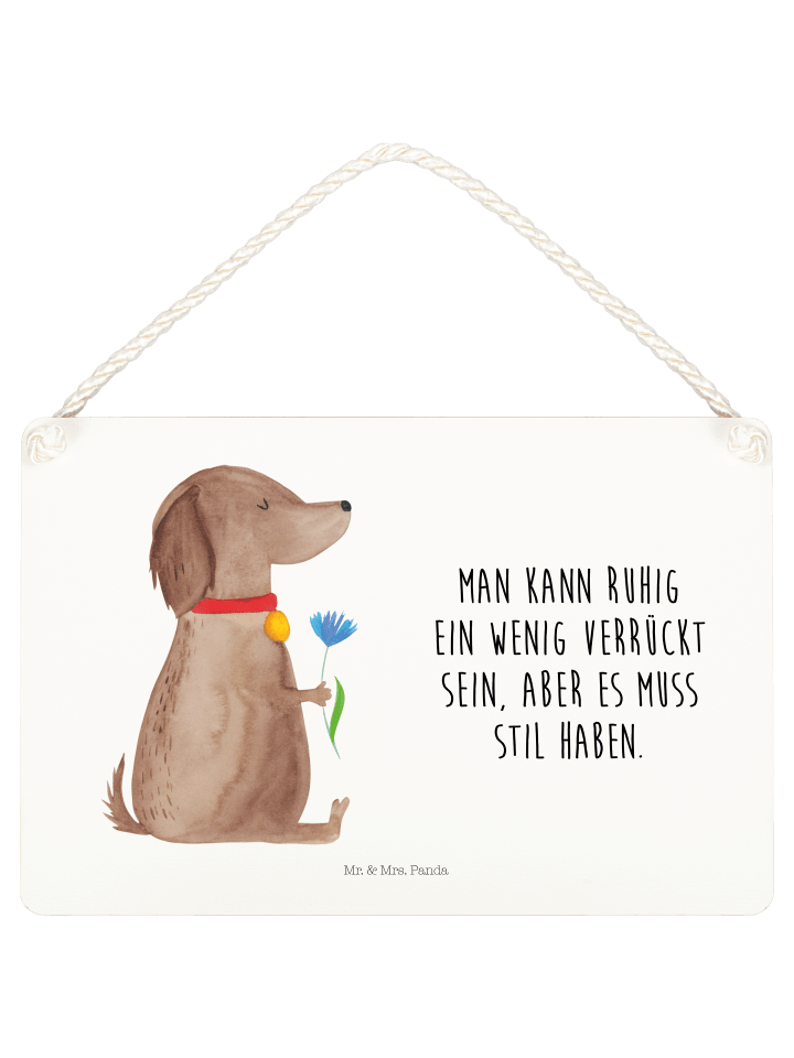 Deko Schild Hund Blume mit Spruch in Weiß