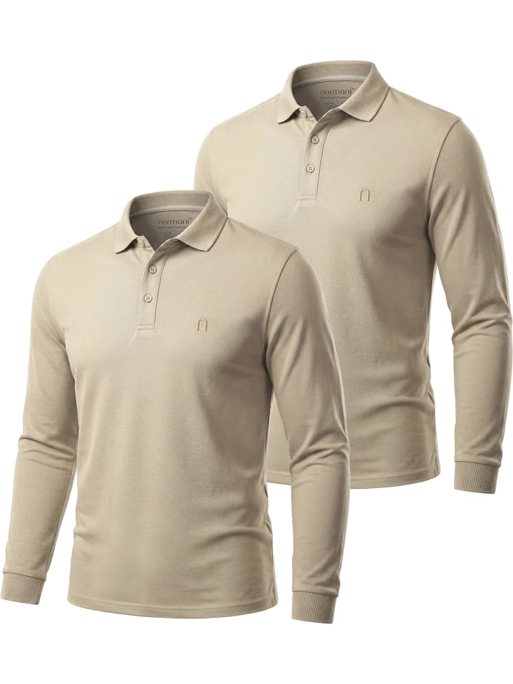 2er Set Herren Langarm Poloshirt Lyroe in Beige