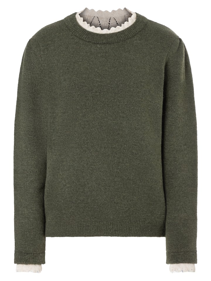 femininer Strickpullover, Spitzendetails in forest green