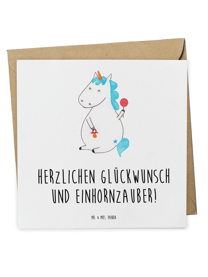 Glückwunschkarte Einhorn Baby mit Spruch in Weiß