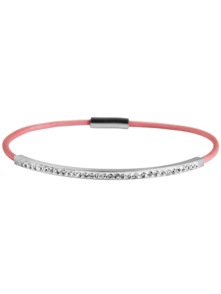 Damen Armband aus Leder mit Strass Steinchen 18 cm in silber