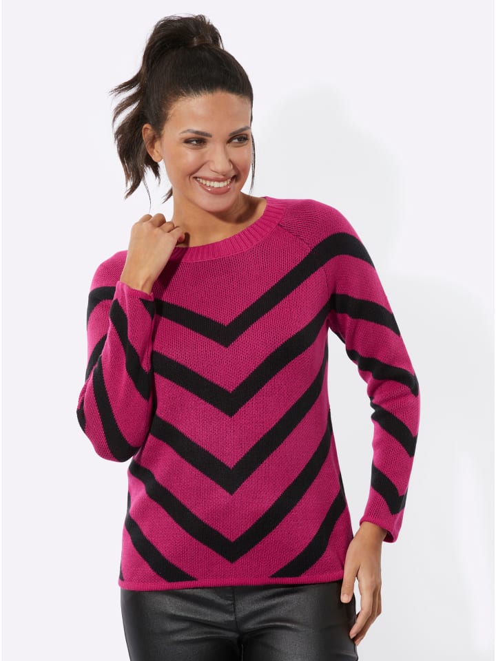 Langarm-Pullover in pink-schwarz-gemustert