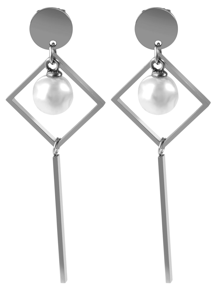 Damen Ohrringe – Ohrstecker aus Edelstahl mit Perle in silber
