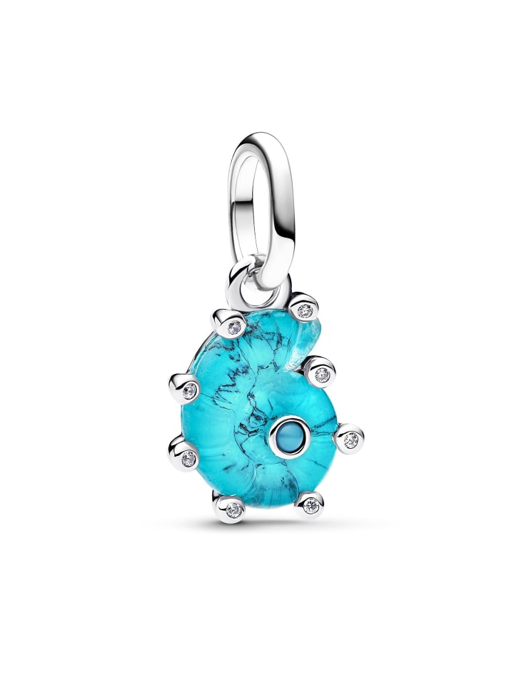 Silber Charm-Anhänger Blaue Muranoglas Meeresschnecke
