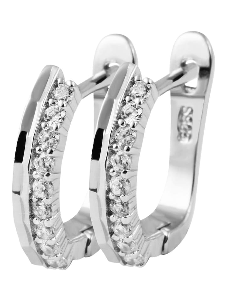 Damen Ohrringe – Klappcreole aus 925 Silber mit Zirkonia in silber