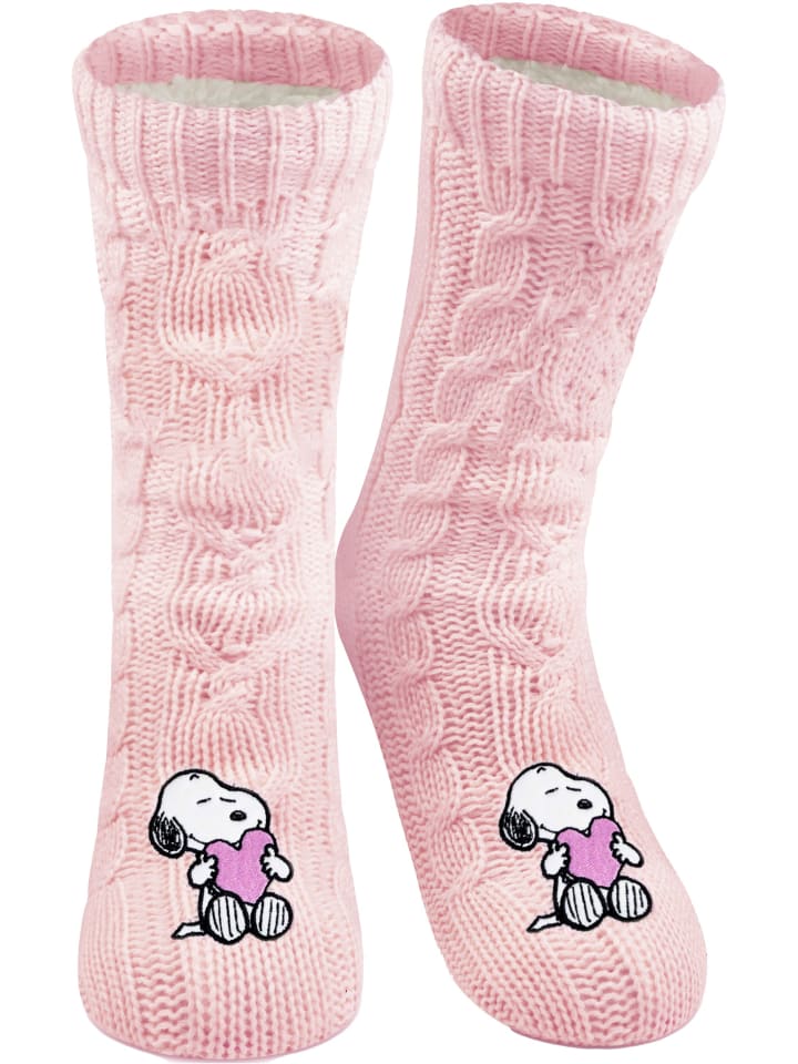 Peanuts Snoopy Hüttensocken Strick Haussocken Kuschelsocken in rosa