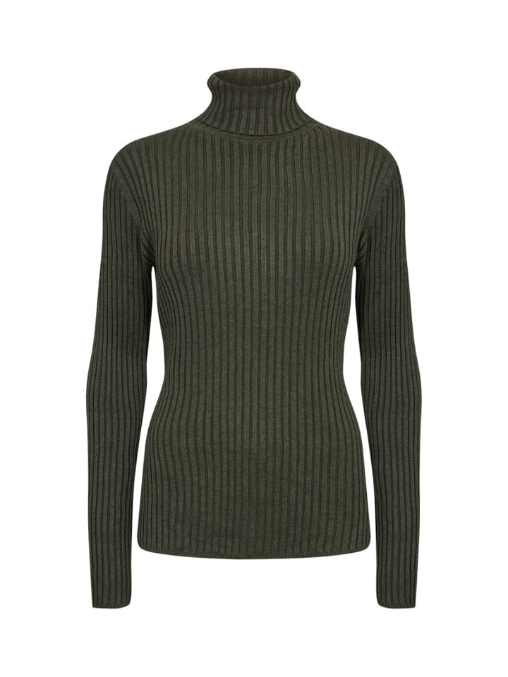 Rollkragenpullover mit Strickmuster in Forest Night Melange