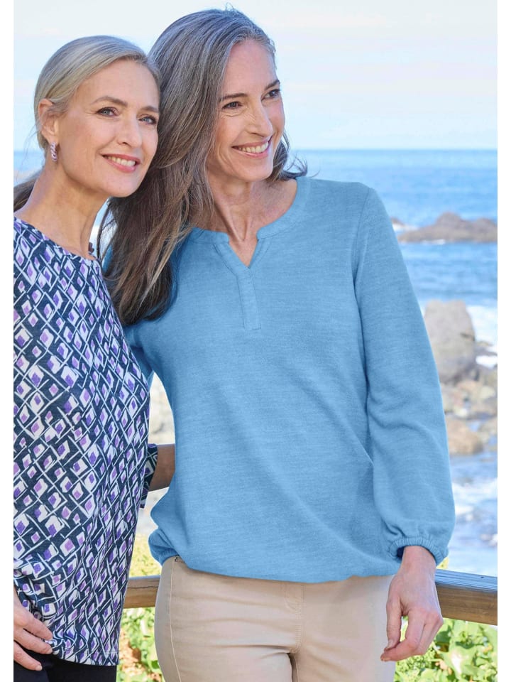 Elegante Bluse mit Zierblende, Rundhals in blau