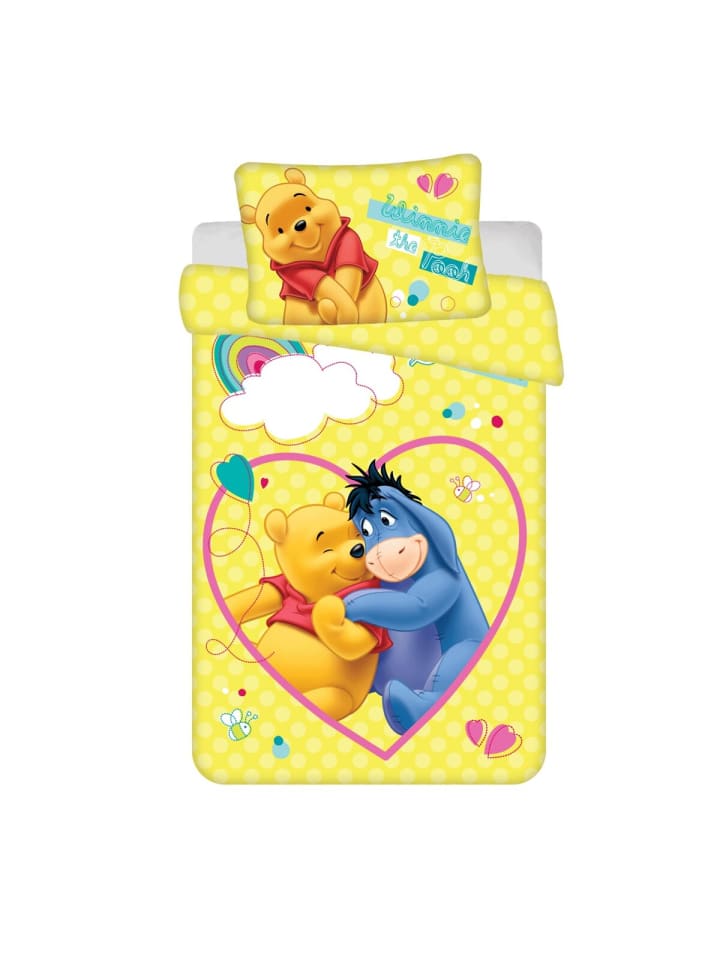 Winnie Puuh Bettwäsche-Set aus Baumwolle für Kinderbett - 100 x 135 in Gelb