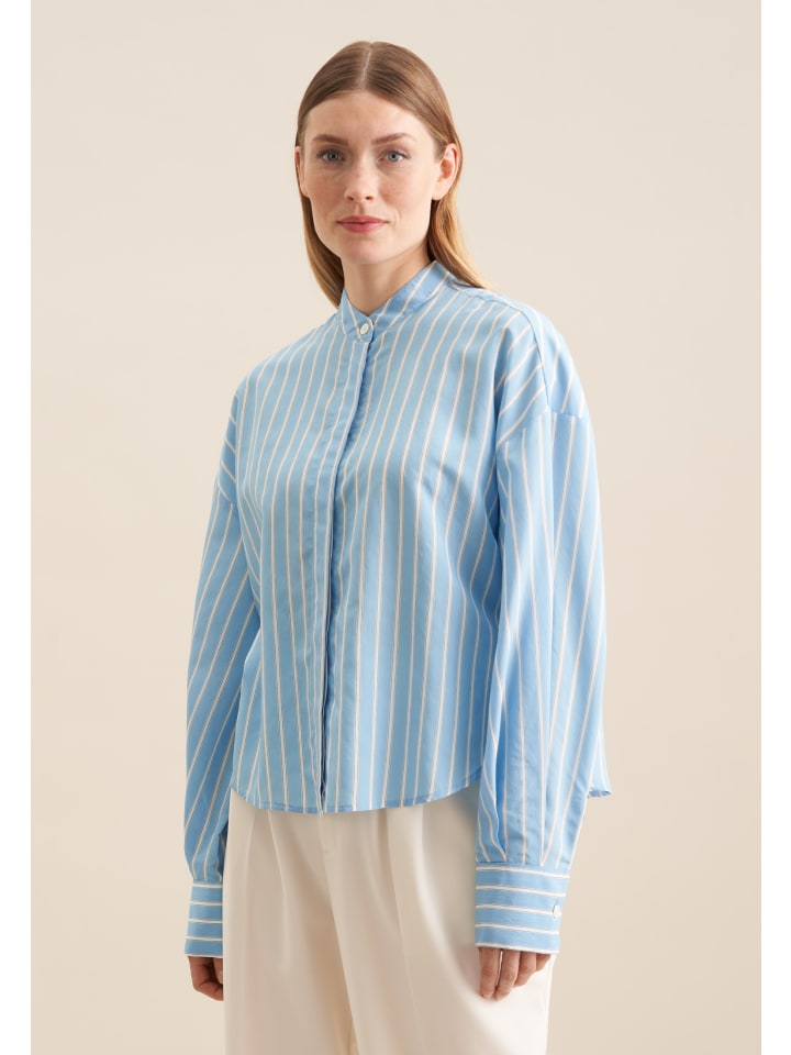 Stehkragenbluse Oversized in Mittelblau