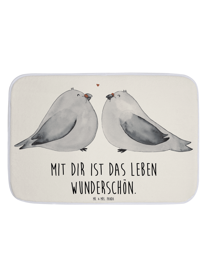 Badezimmerteppich Turteltauben Liebe mit Spruch in Weiß