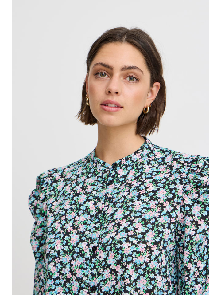 Bluse kurzarm IXNINA Regular fit in Total Eclipse w. Blue Flowers