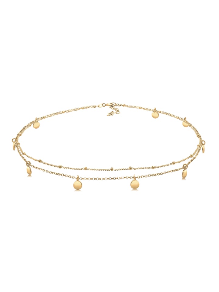 Halskette 925 Sterling Silber Geo, Kugel, Plättchen in Gold