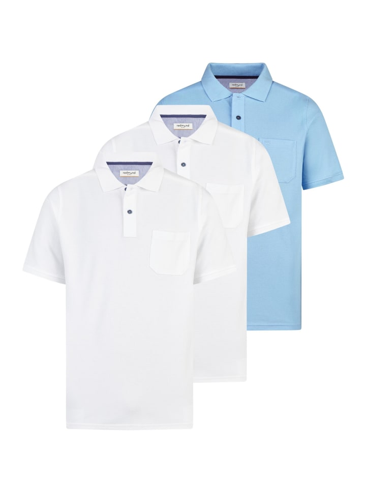 Poloshirt Basic in Weiß / hellblau