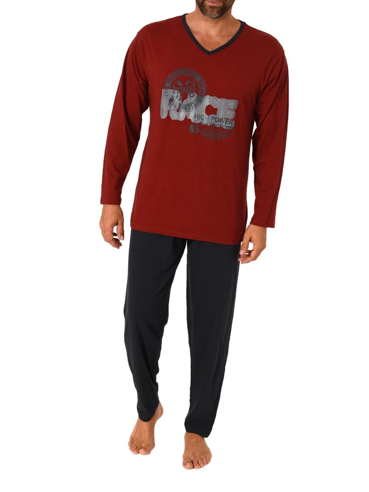 Pyjama langarm Schlafanzug - 70385 in rot