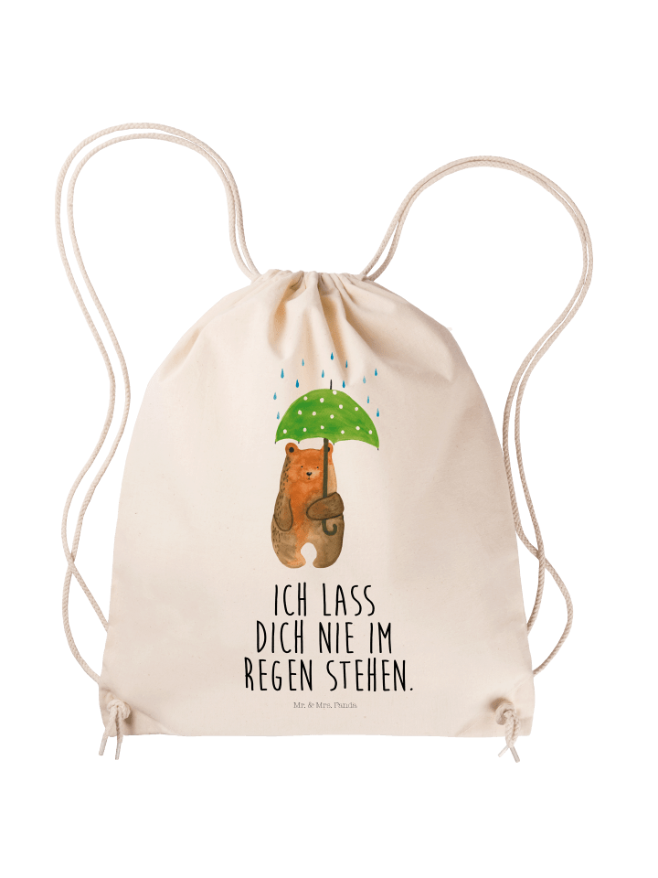 Baumwolltasche Bär Regenschirm mit Spruch in Creme
