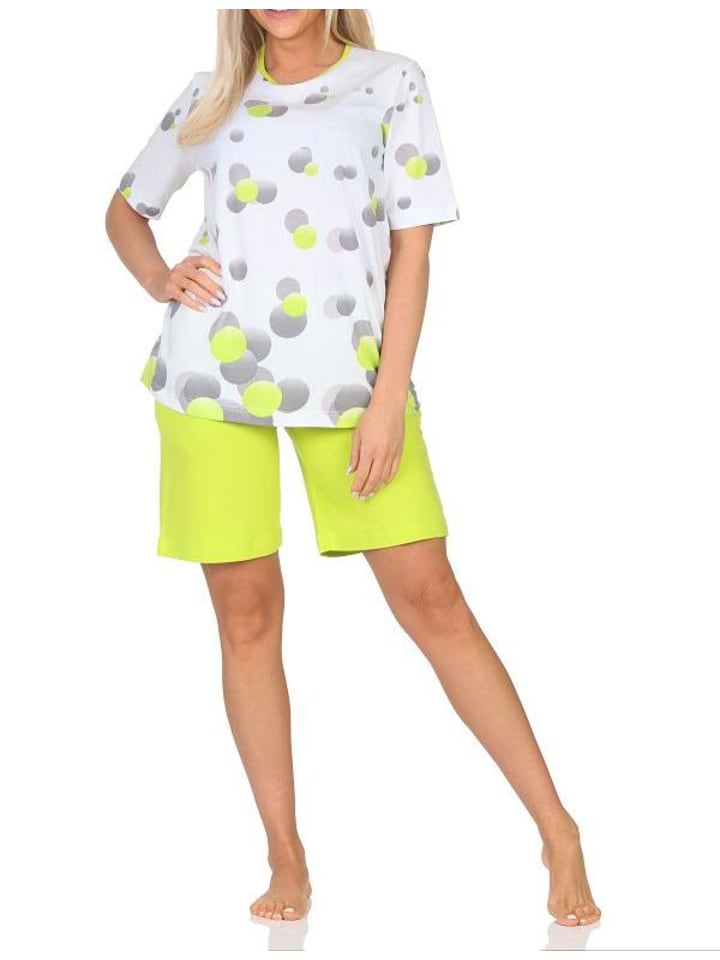 Kurzarm Schlafanzug Shorty Pyjama Tupfen Punkte Look in grün