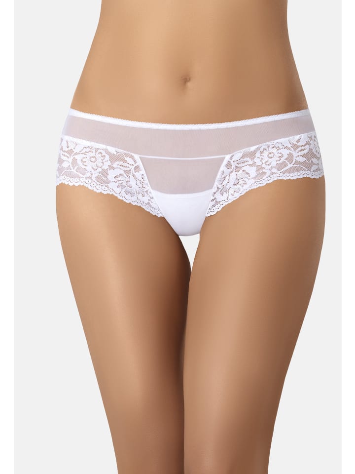 Brasilianischer Mesh Slip mit floraler Spitze Betti in weiß