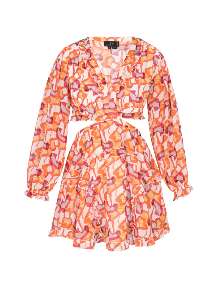 Damen Kleid in Orange Mehrfarbig