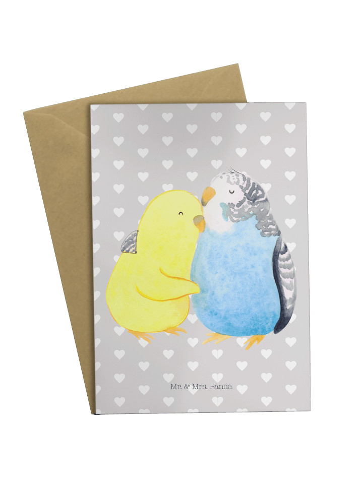 Klappkarte Wellensittich Liebe ohne Spruch in Grau Pastell