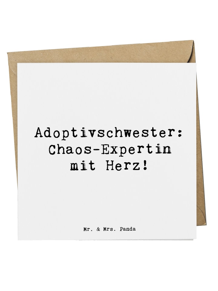 Grußkarte Spruch Adoptivschwester Chaos mit Spruch in Weiß