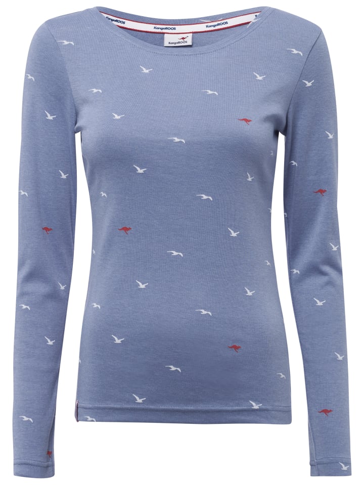 Langarmshirt in mittelblau-gemustert