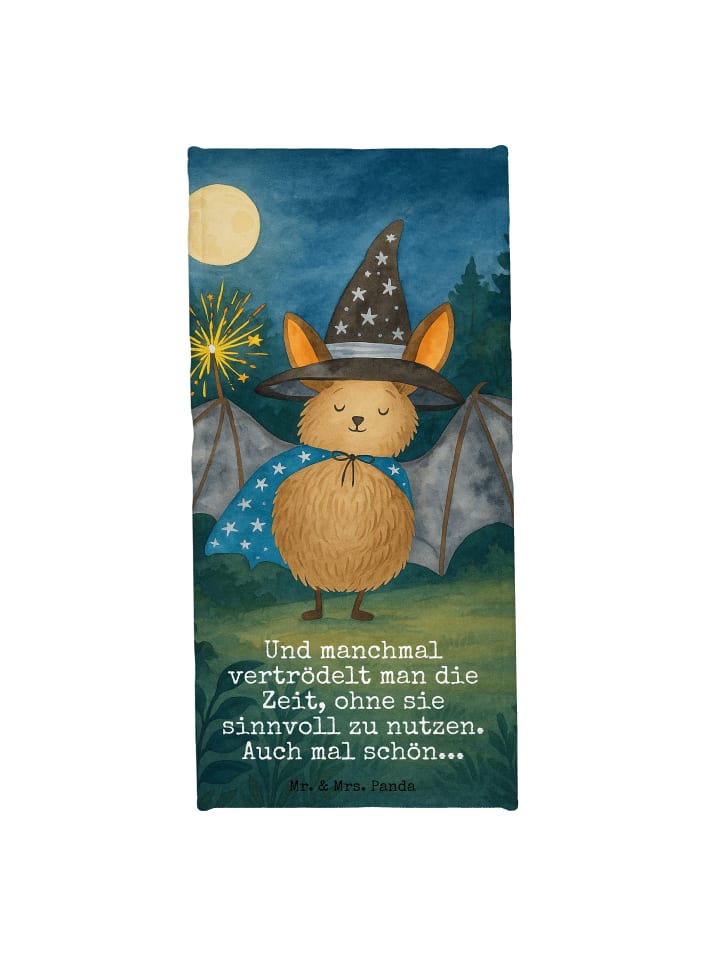 Badetuch Fledermaus Zauberer Design mit Spruch in Gelb Pastell