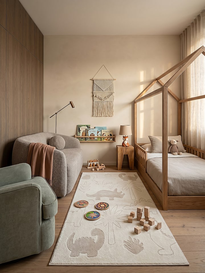 Teppich Kinderzimmer Kinder-Motiv Kinderzimmer pflegeleicht Spielzimmer in Creme