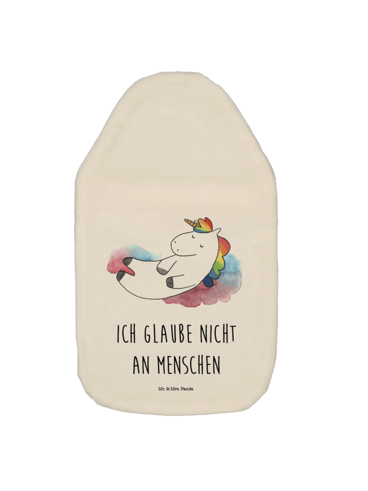 Wärmflasche Einhorn Wolke 7 mit Spruch in Weiß