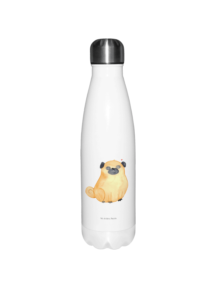 Metall Trinkflasche Mops ohne Spruch in Weiß