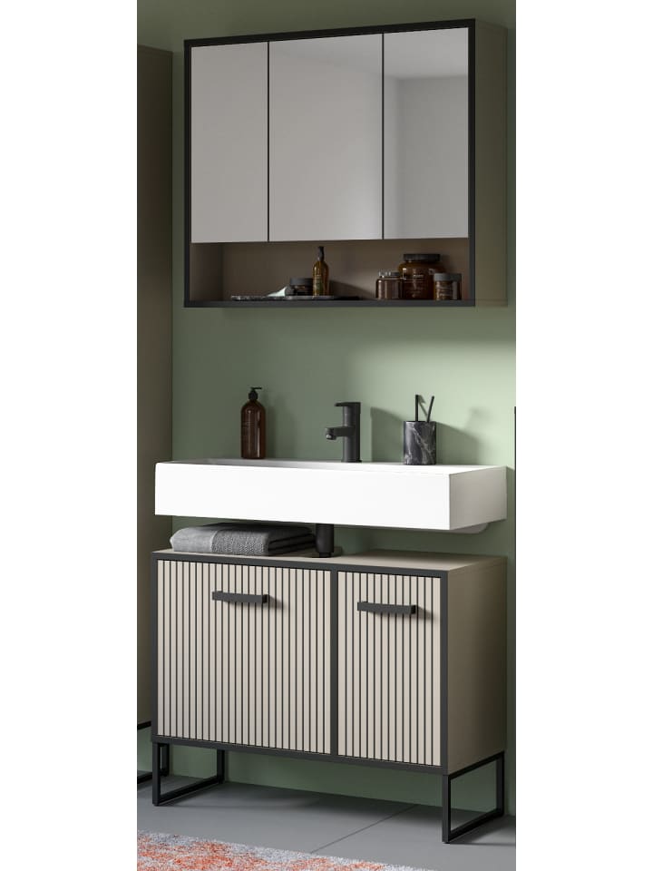Badmöbel-Set 2-teilig Scana in schwarz, sand 80 cm, Kombination mit Soft-Close
