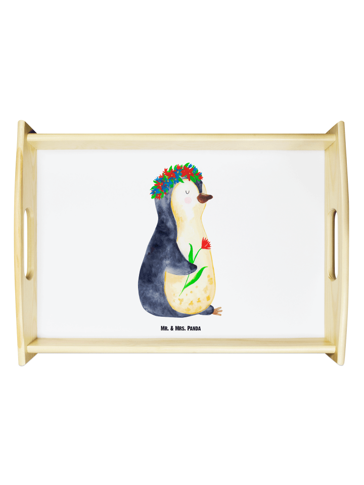Großes Tablett Pinguin Blumen ohne Spruch in Weiß