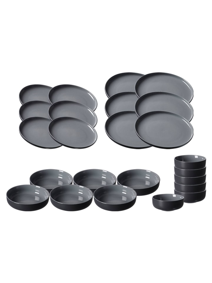 24er Set Teller und Schalenset Jasper in Schwarz
