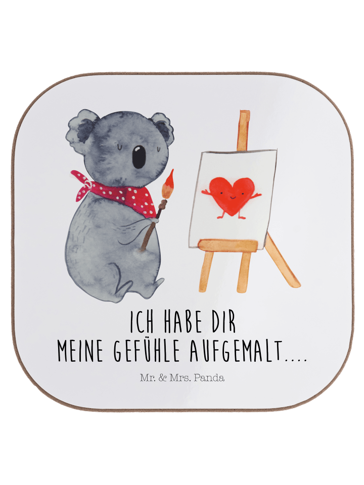 Untersetzer Glas Koala Künstler mit Spruch in Weiß
