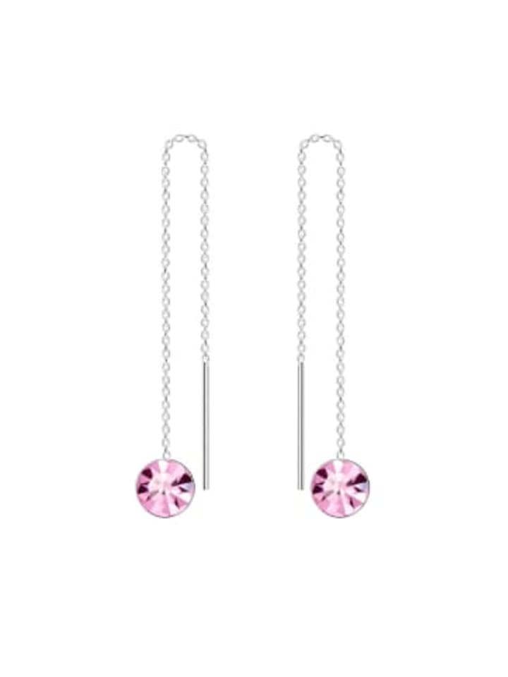 Ohrhänger Kette mit Kristall rosa in 925 Sterling Silber, 2-tlg. in silber